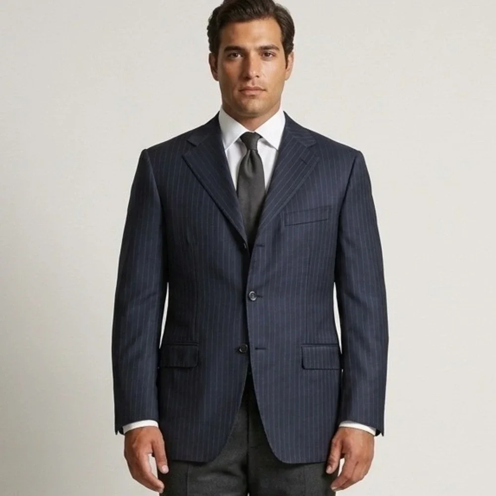 Eredi Pisano Loro Piana Navy Pinstripe Wool Suit Jacket Blazer Made in Italy‎